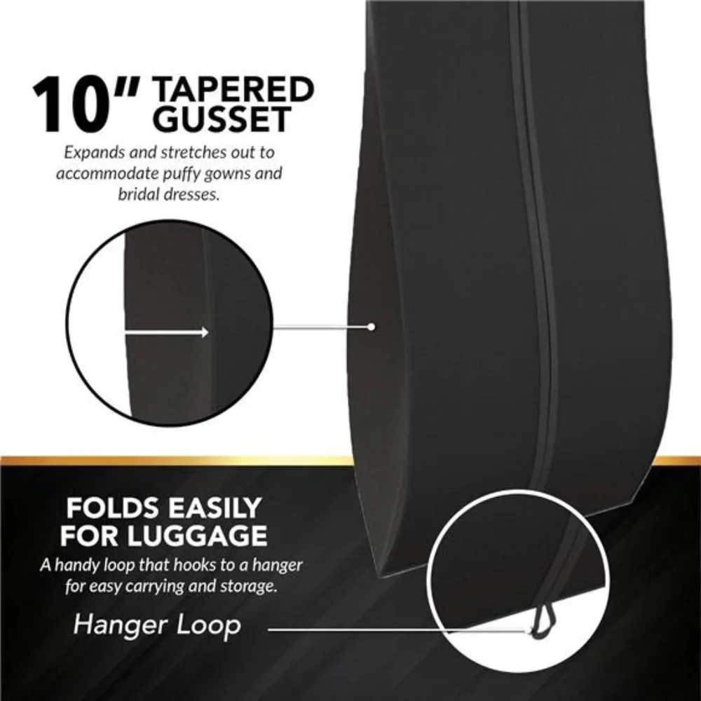 Travel Garment Bag 72 x 24” for Dress - 10” Tapered Gusset Black